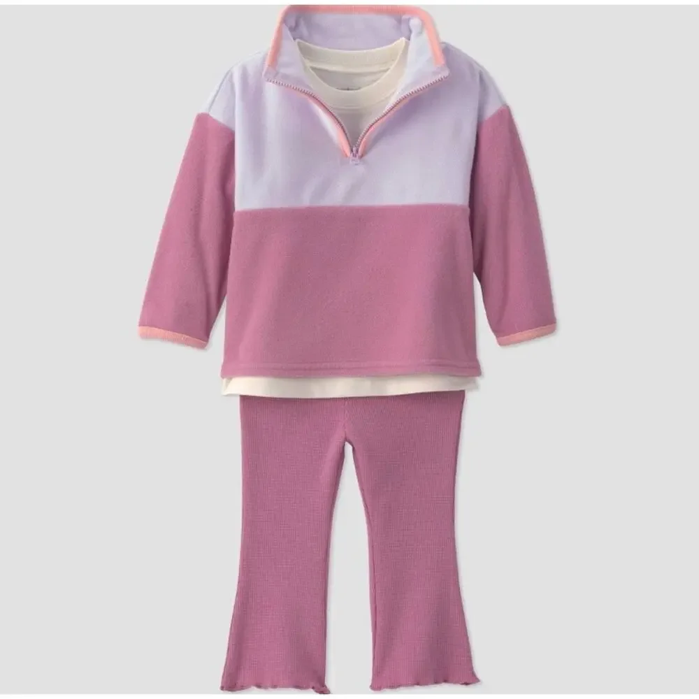 Carter’s Baby Girls 3Pc Camper Quarter Zip Sweatshirt Flare Pants Set 24M NWT